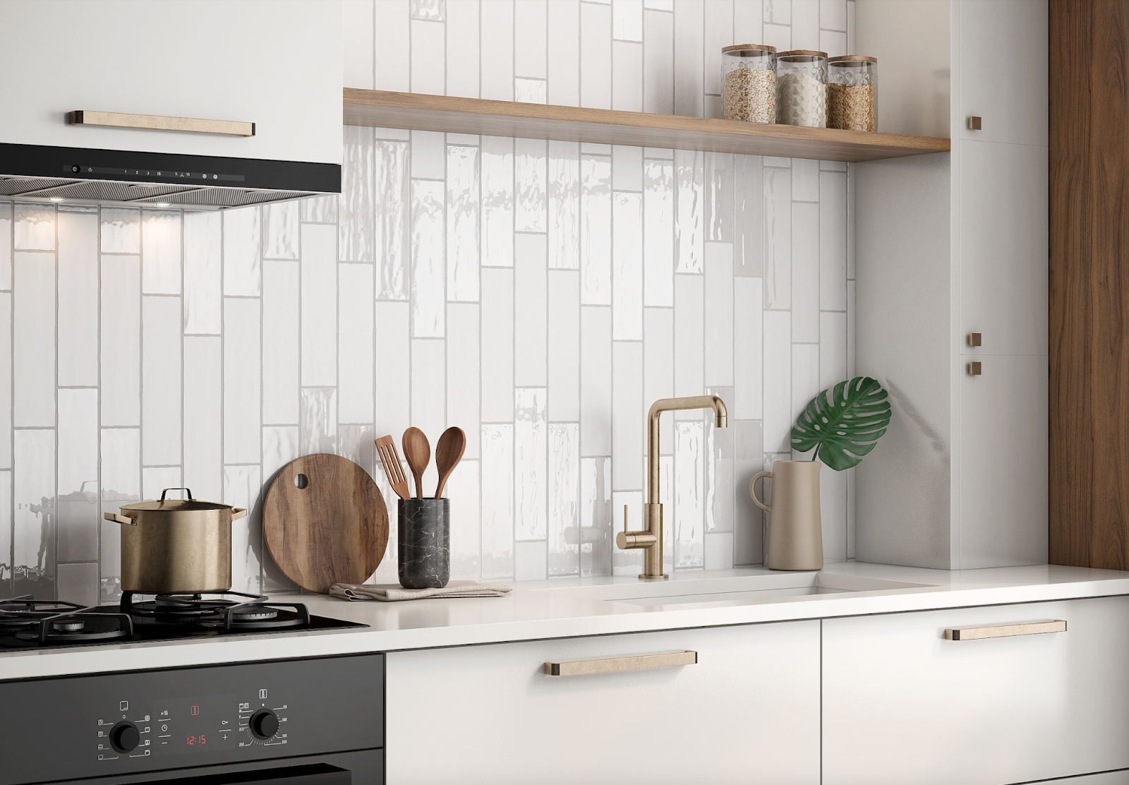 white tile kitchen