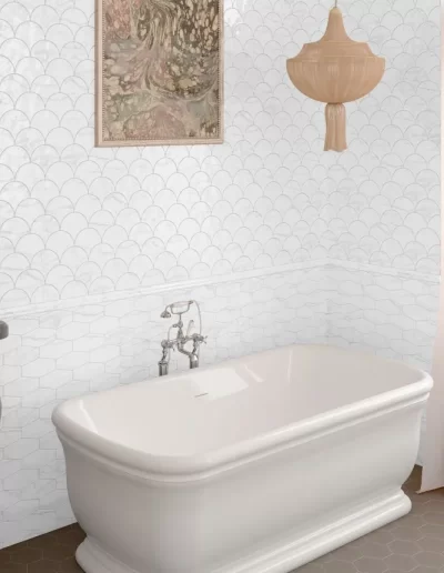 bathroom white hexagon tiles